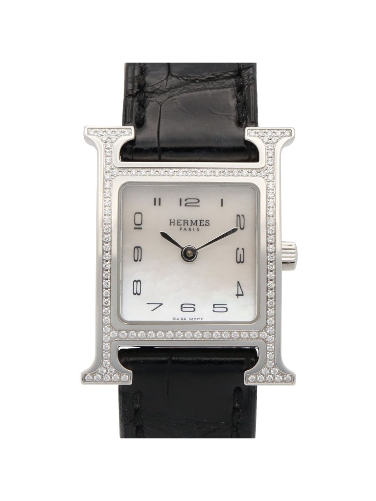 Hermes Watch H Diamond Bezel White Shell Stainless Steel